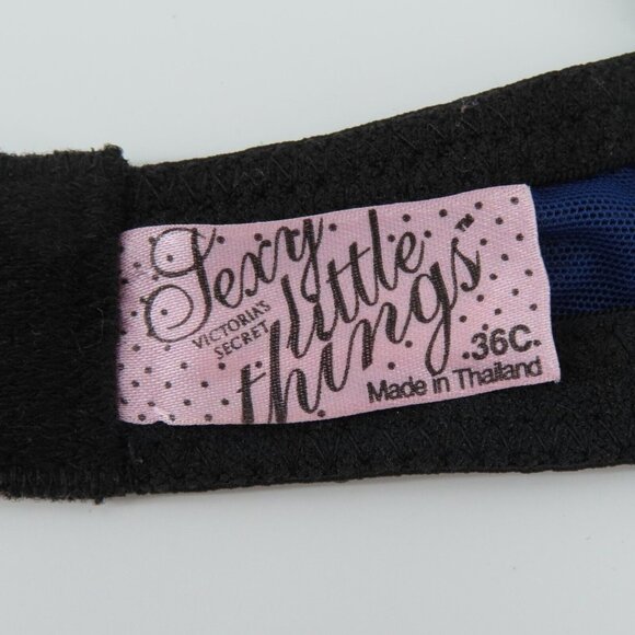 Victorias Secret 36C Sexy Little Things Black Lace Blue Underwire Push Up Bra - Picture 10 of 13